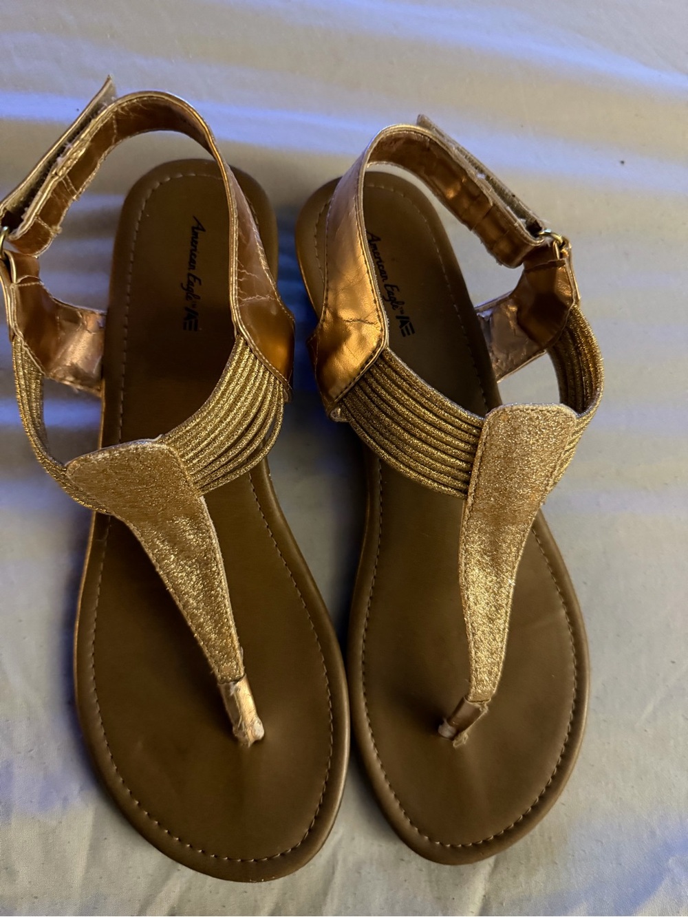 American Eagle Outfitters Rose Gold Metallic T-Strap Sandals - Women's